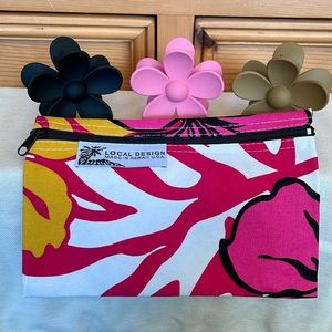 New! 4-item set: 3 flower hair clips and Local Design Made in HI zippered pouch